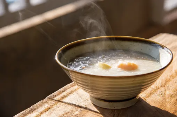 A steaming bowl of congee